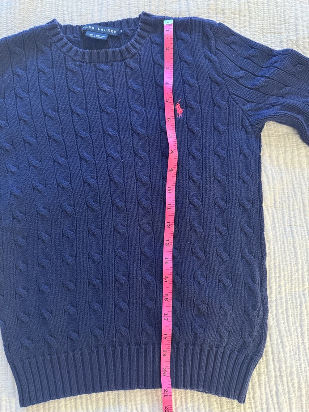 Polo Ralph Lauren 100% Cotton Cable Crewneck Sweater - Hunter Navy Pink/Red Pony - Picture 6 of 8
